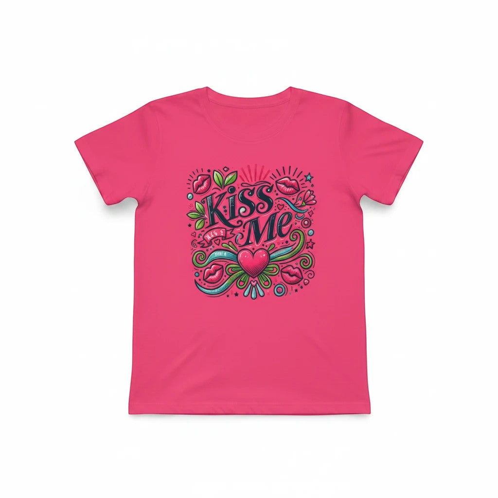 Sea Dragon Dreams pink moisture-wicking sports jersey featuring a playful Kiss Me heart and lips graphic design.