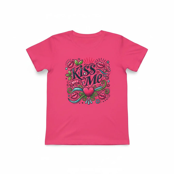 Sea Dragon Dreams pink moisture-wicking sports jersey featuring a playful Kiss Me heart and lips graphic design.