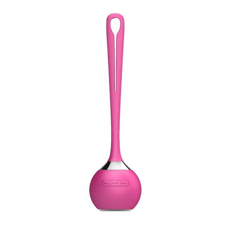 Sea Dragon Dreams pink waterproof mini Bluetooth speaker with a long hanging strap and stainless-steel grille