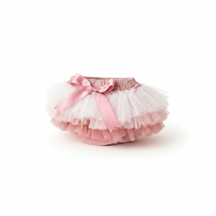 Sea Dragon Dreams vintage pink ombre ruffle tutu bloomer with a satin bow, perfect for baby photography and celebrations.