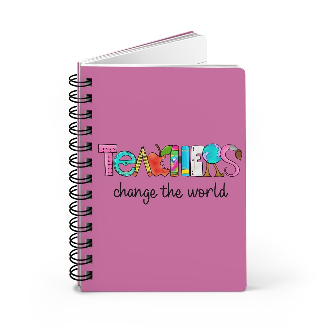 Sea Dragon Dreams spiral bound journal with a pink cover featuring Teachers Change The World typography and graphics.