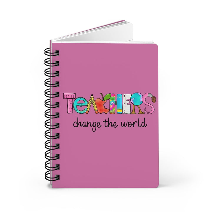 Sea Dragon Dreams spiral bound journal with a pink cover featuring Teachers Change The World typography and graphics.