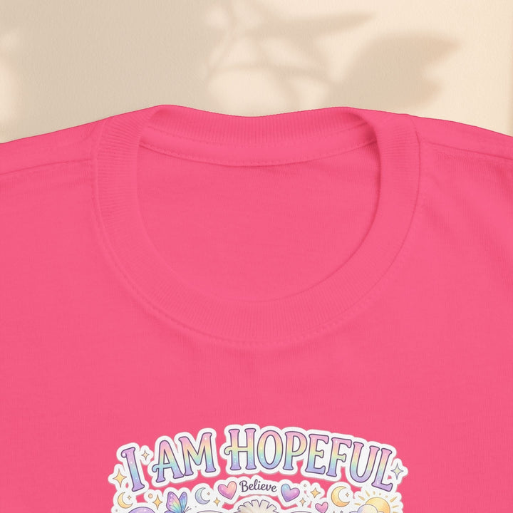Sea Dragon Dreams toddler tee in bright pink cotton featuring the Hope Bunny I Am Hopeful graphic design