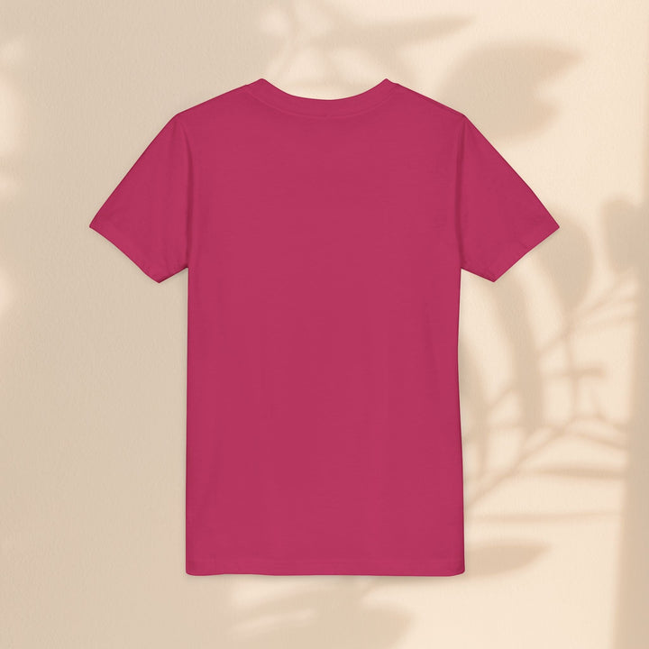 Sea Dragon Dreams plain dark pink youth t-shirt, back view, soft cotton blend fabric, neutral background with shadows.