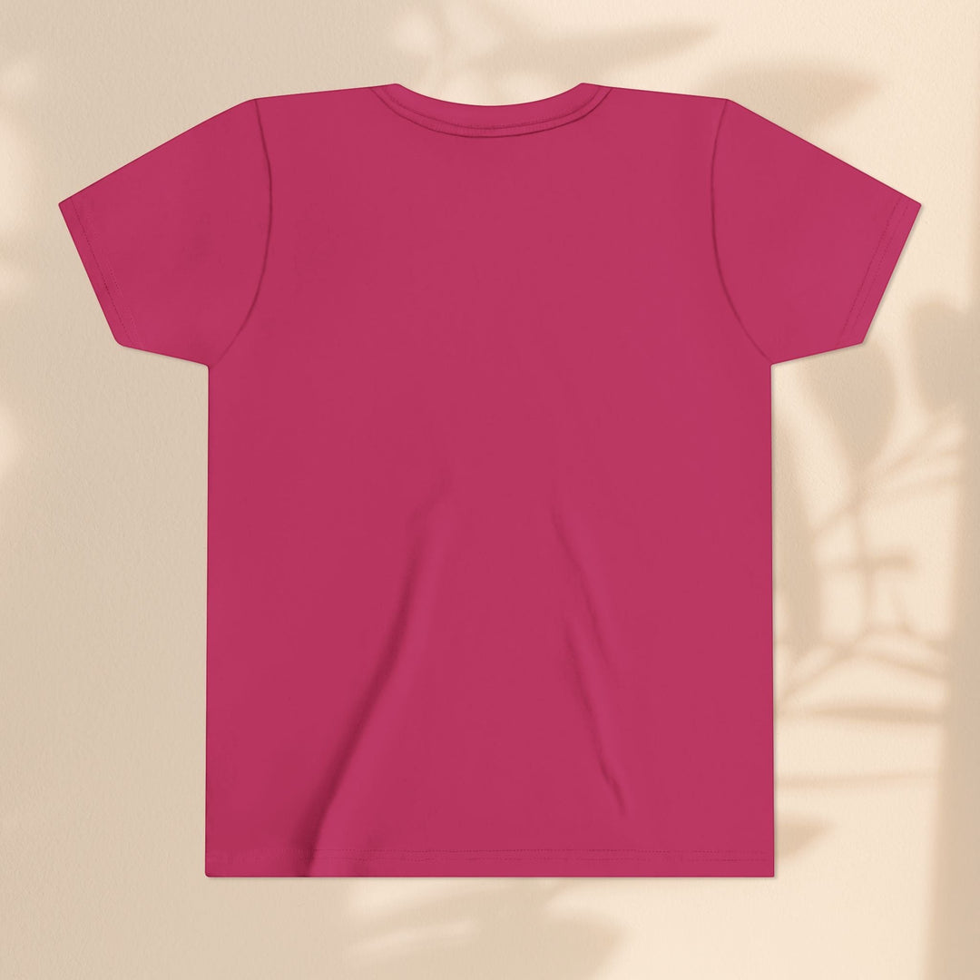Sea Dragon Dreams back view of a plain dark pink youth t-shirt made from a soft cotton blend