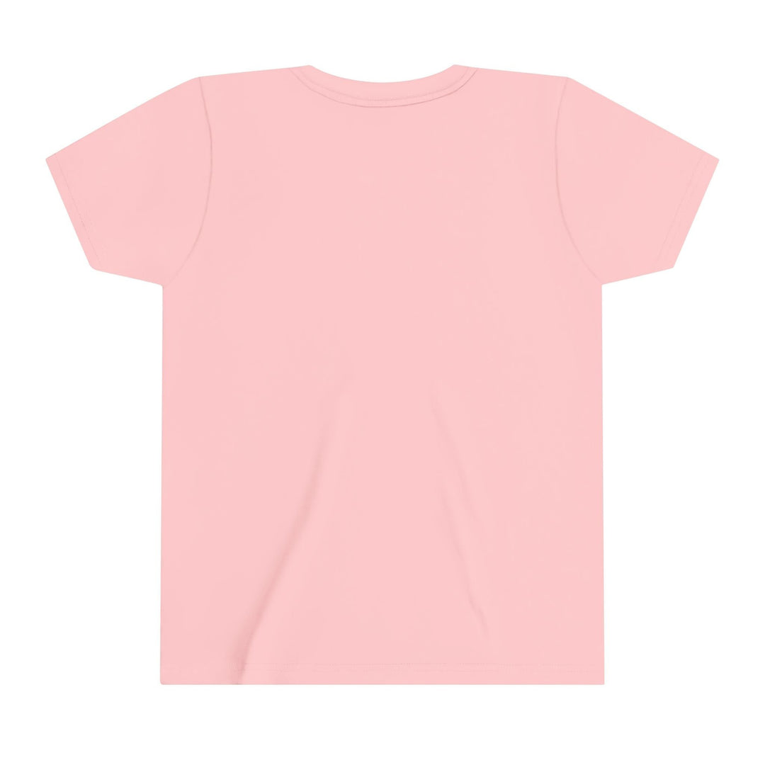 Sea Dragon Dreams youth short sleeve tee in plain light pink cotton, back view of a crew neck shirt.