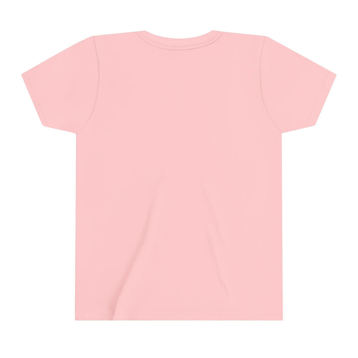 Sea Dragon Dreams youth short sleeve tee in plain light pink cotton, back view of a crew neck shirt.