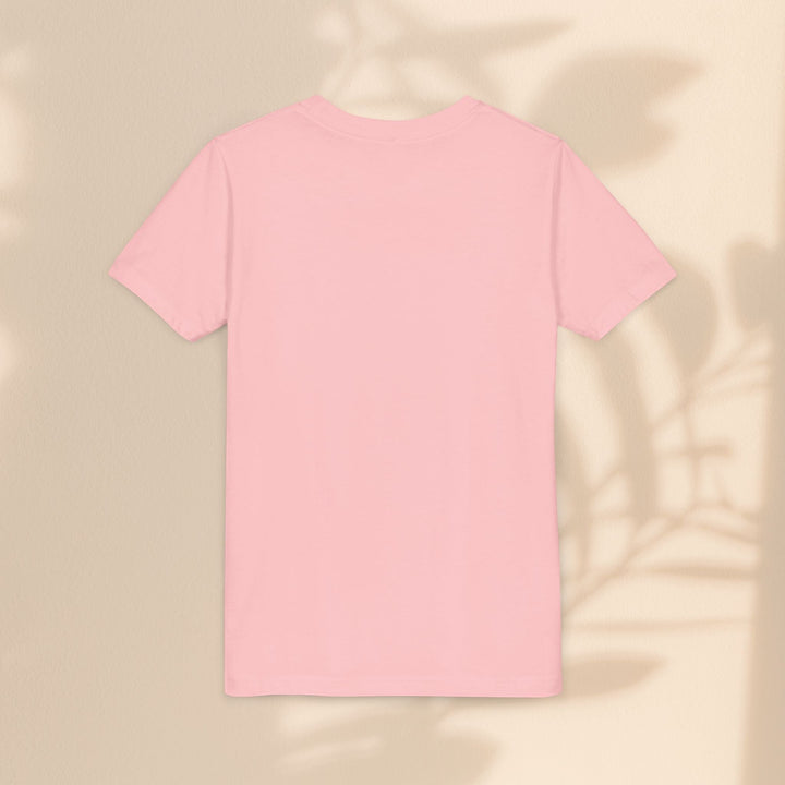 Sea Dragon Dreams plain light pink youth t-shirt, back view, soft cotton blend fabric, casual school wear.