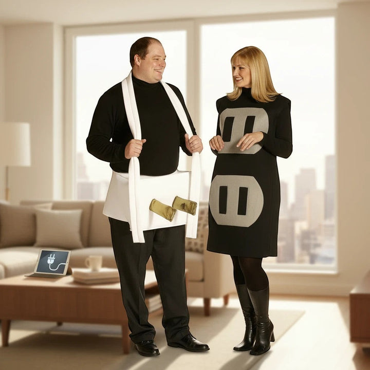 Sea Dragon Dreams plug and socket couples costume featuring a black and white matching outfit for Halloween parties.