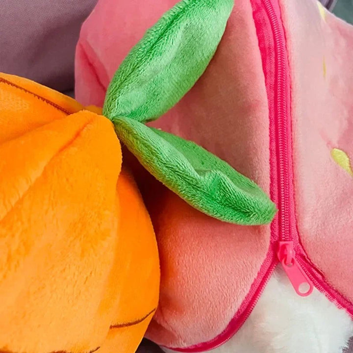 Sea Dragon Dreams plush bunny toy with soft orange and pink fabric textures and green leaf details