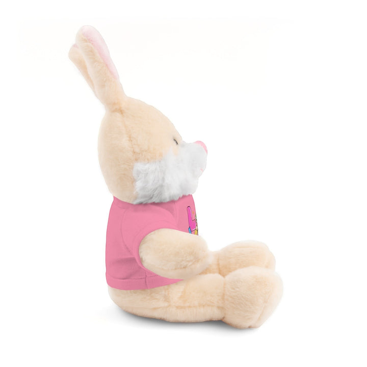 Sea Dragon Dreams 8-inch plush bunny stuffed animal wearing a pink cotton t-shirt with Love Teacher Life graphic