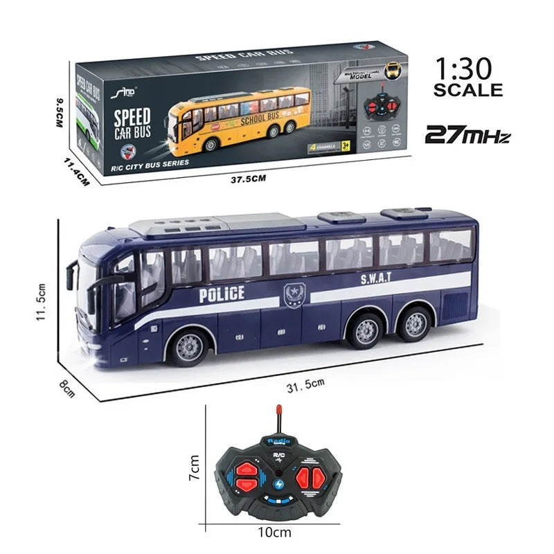 Sea Dragon Dreams 1:30 scale blue police RC bus with remote control and working lights for kids