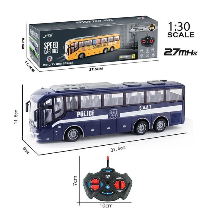 Sea Dragon Dreams 1:30 scale blue police RC bus with remote control and working lights for kids