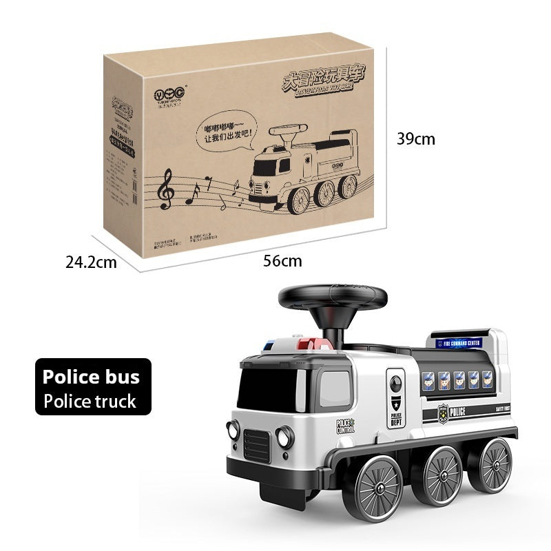 Sea Dragon Dreams police-themed ride-on toy car with black and white plastic design for active toddler play