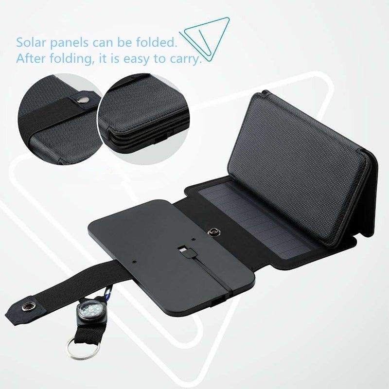 Sea Dragon Dreams portable folding solar panel charger with USB output for camping and hiking gear