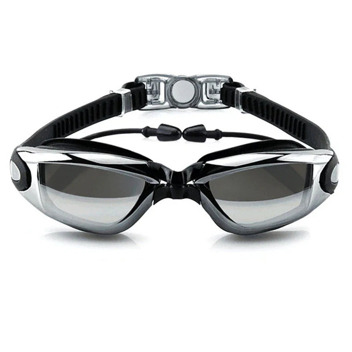 Sea Dragon Dreams professional swimming goggles with black silicone seals, anti-fog electroplated lenses, and adjustable strap