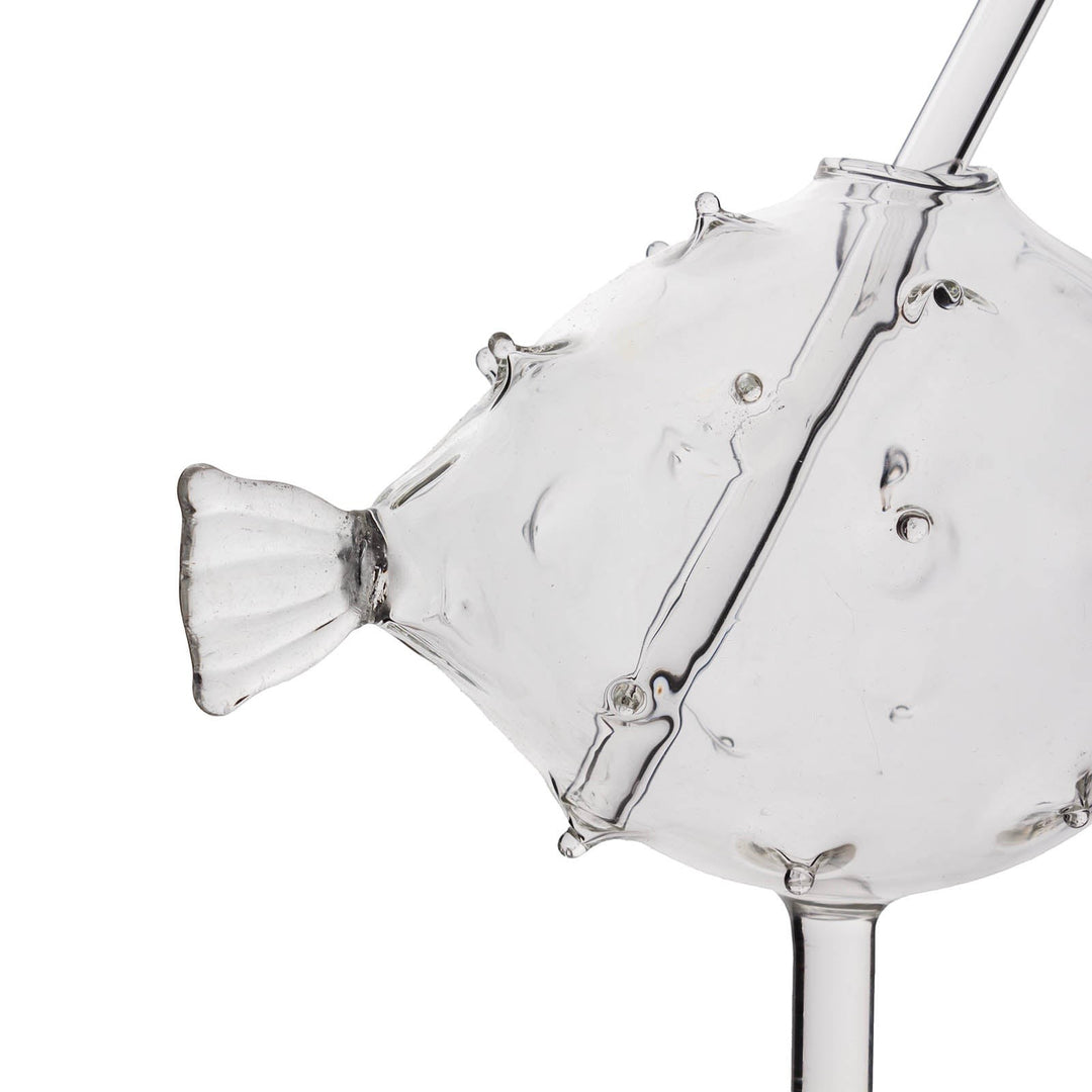 Sea Dragon Dreams BarConic puffer fish cocktail glass made of clear glass with a matching reusable straw