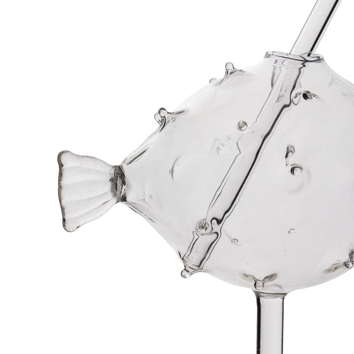Sea Dragon Dreams BarConic puffer fish cocktail glass made of clear glass with a matching reusable straw