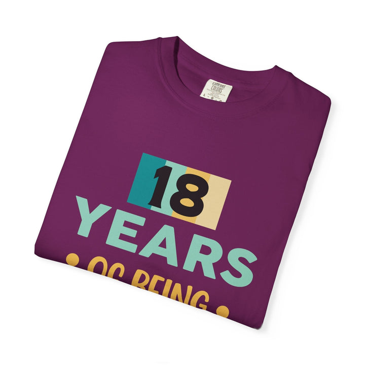 Sea Dragon Dreams purple unisex 18th birthday t-shirt with bold 18 years graphic print on soft cotton fabric