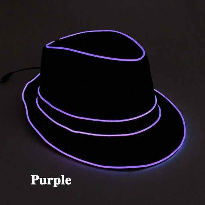 Sea Dragon Dreams purple LED light-up fedora hat with glowing neon trim for parties and raves