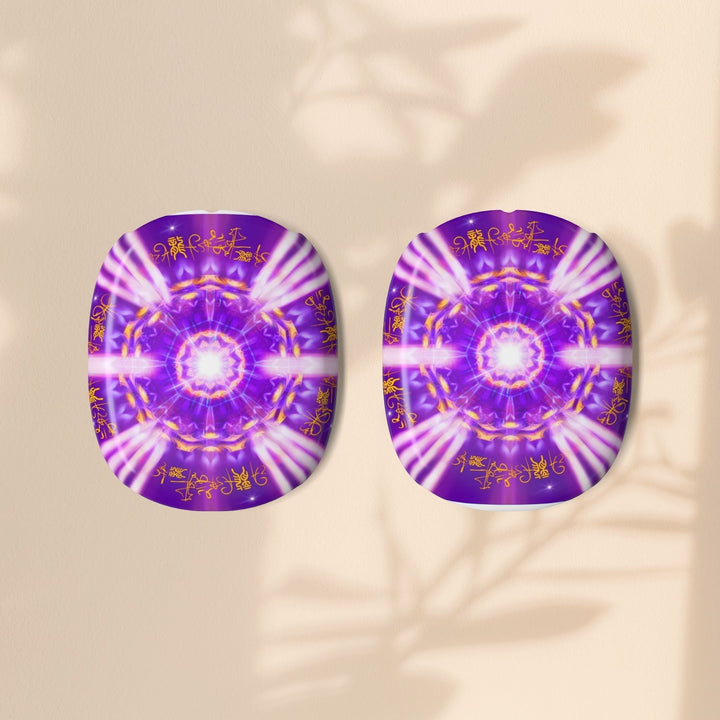 Sea Dragon Dreams purple mandala AirPods Max protective shell covers with intricate kaleidoscopic patterns.