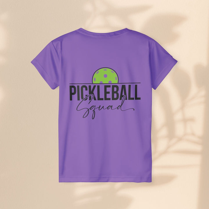 Sea Dragon Dreams purple moisture-wicking women's sports jersey with Pickleball Squad graphic on the back