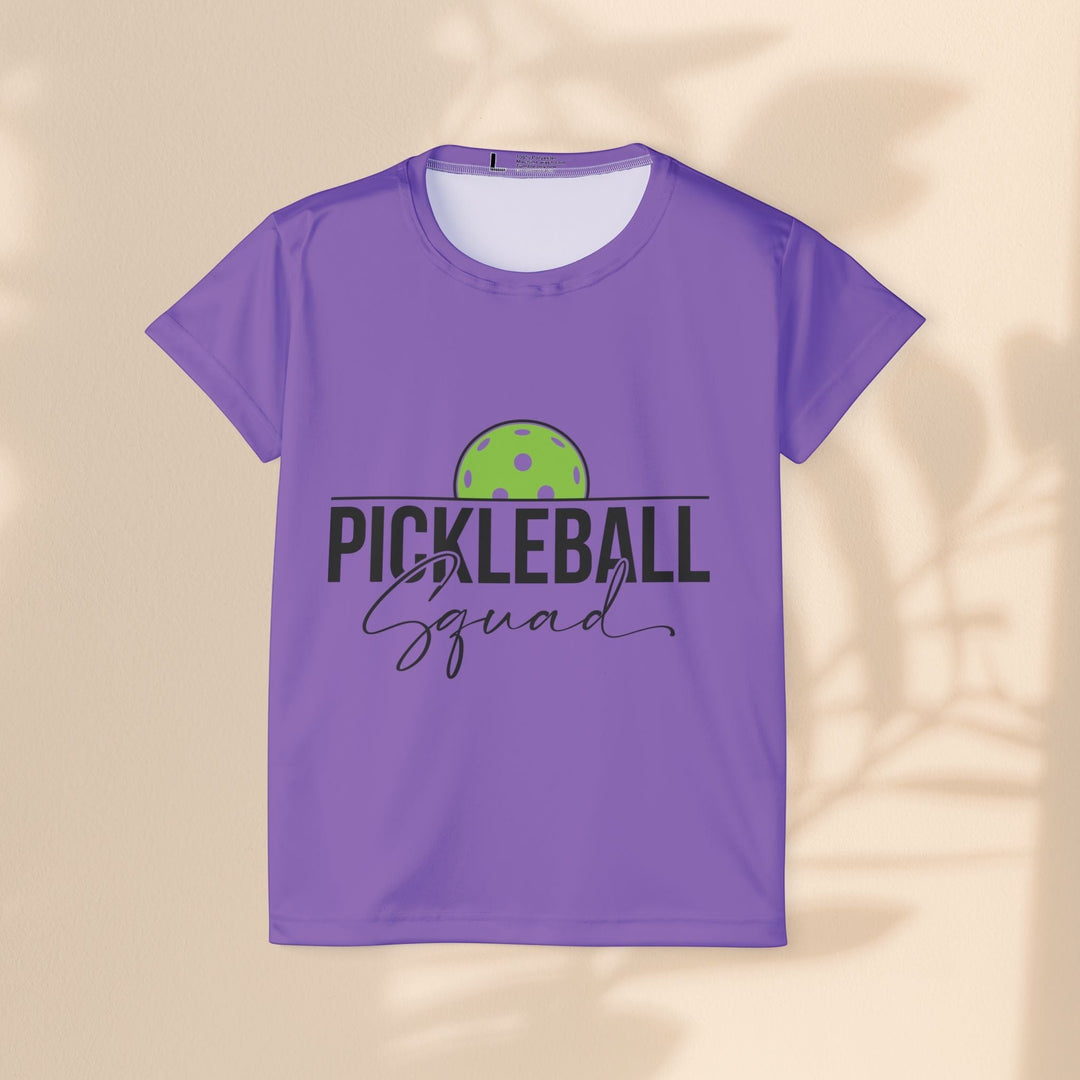 Sea Dragon Dreams purple moisture-wicking women's sports jersey with Pickleball Squad graphic print.