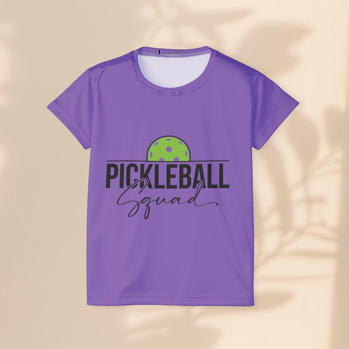 Sea Dragon Dreams purple moisture-wicking women's sports jersey with Pickleball Squad graphic print.
