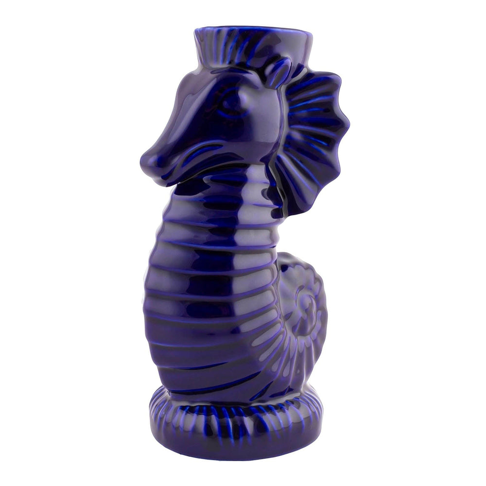 Sea Dragon Dreams purple ceramic seahorse tiki mug with a glossy finish for tropical cocktails and bar decor.