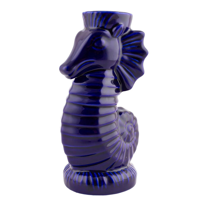 Sea Dragon Dreams purple ceramic seahorse tiki mug with a glossy finish for tropical cocktails and bar decor.