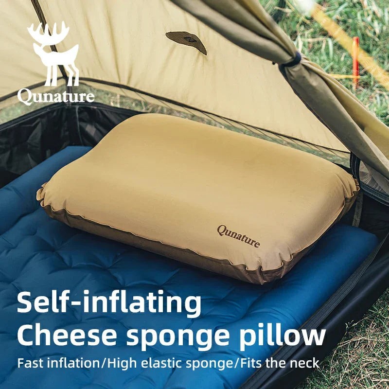 Sea Dragon Dreams Qunature self-inflating camping pillow with 3D elastic sponge support inside a tent