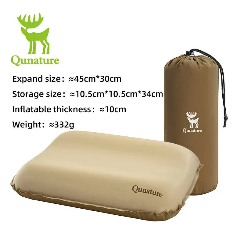 Sea Dragon Dreams Qunature self-inflating camping pillow in beige with 3D elastic sponge and matching storage bag