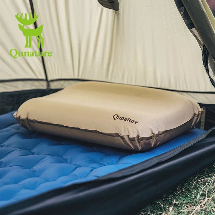 Sea Dragon Dreams Qunature self-inflating camping pillow with 3D elastic sponge support inside a tent