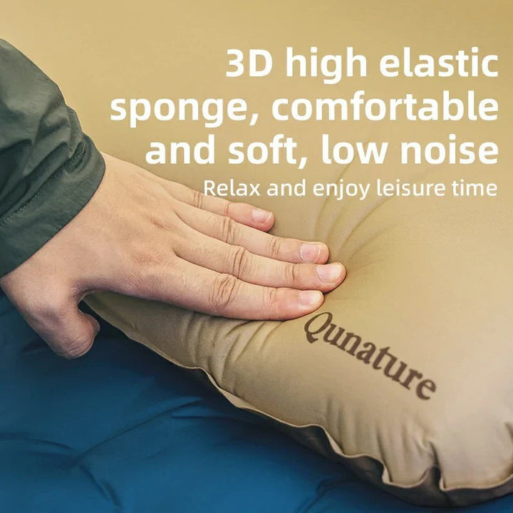 Sea Dragon Dreams Qunature self-inflating camping pillow with tan 3D high-elastic sponge surface and soft texture