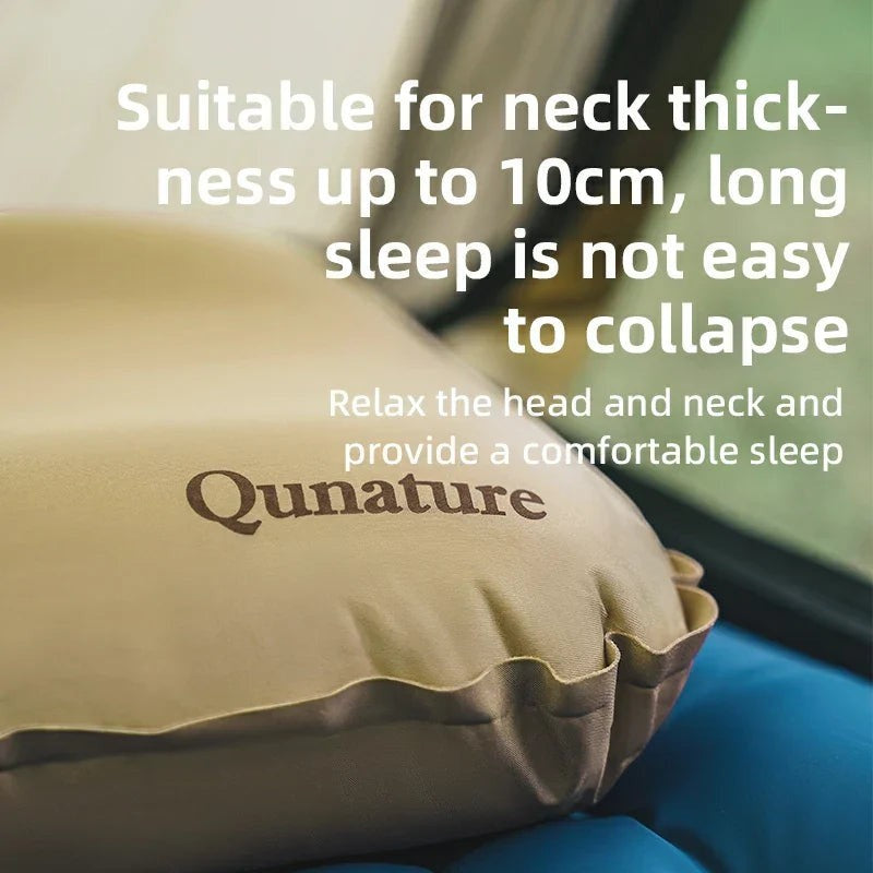 Sea Dragon Dreams Qunature self-inflating beige camping pillow with 3D high-elastic sponge for ergonomic neck support