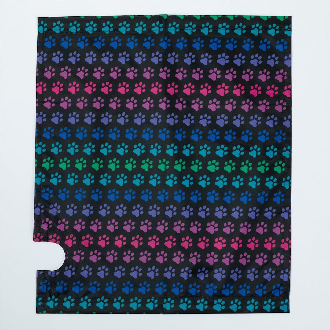 Sea Dragon Dreams magnetic mailbox cover featuring a vibrant rainbow paw print pattern on a black background.