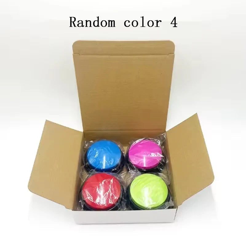 Sea Dragon Dreams set of four colorful recordable dog talking buttons in a cardboard box for pet training