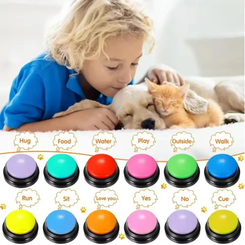 Sea Dragon Dreams recordable pet talking buttons in various colors for interactive dog and cat communication training