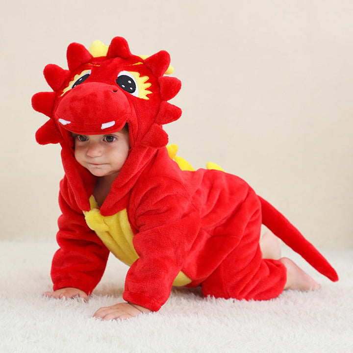Sea Dragon Dreams red dragon onesie for boys with a plush hooded character design and soft flannel-feel fabric.