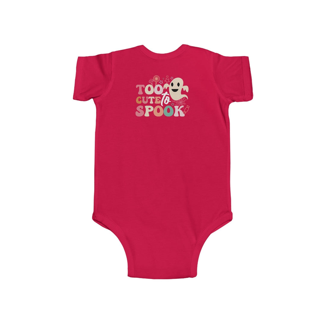 Sea Dragon Dreams red infant bodysuit with Too Cute To Spook ghost graphic for Halloween