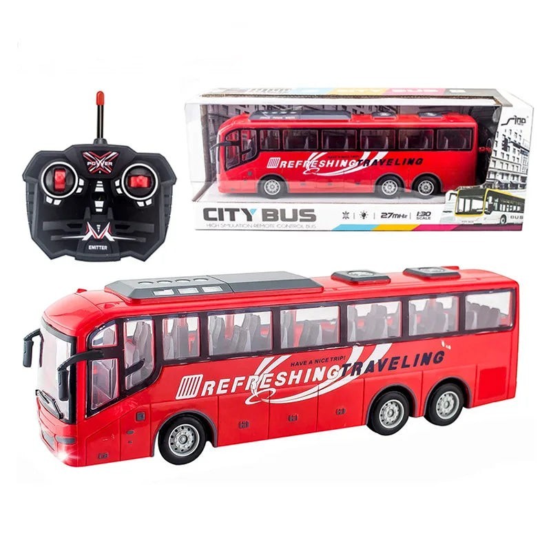 Sea Dragon Dreams 1:30 scale red remote control city bus toy with working lights and handheld transmitter