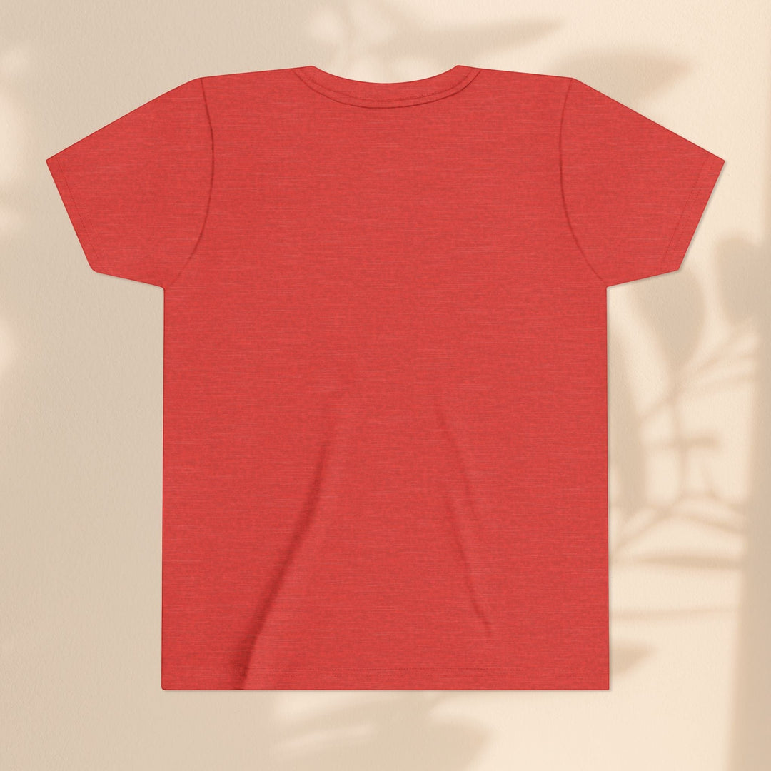 Sea Dragon Dreams red youth t-shirt, back view, soft cotton blend fabric with a plain solid design.
