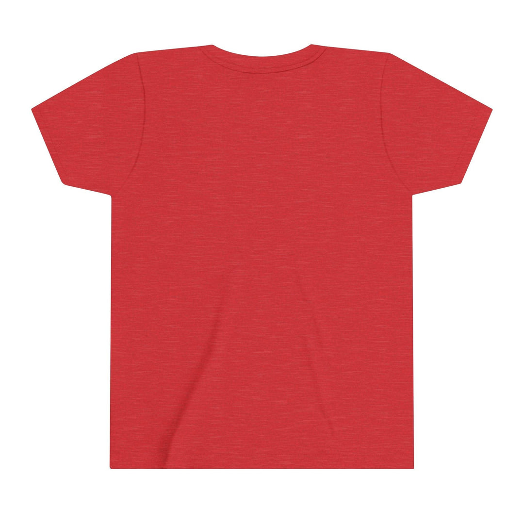 Sea Dragon Dreams red youth short sleeve crew neck t-shirt, back view, made from soft ring-spun cotton.