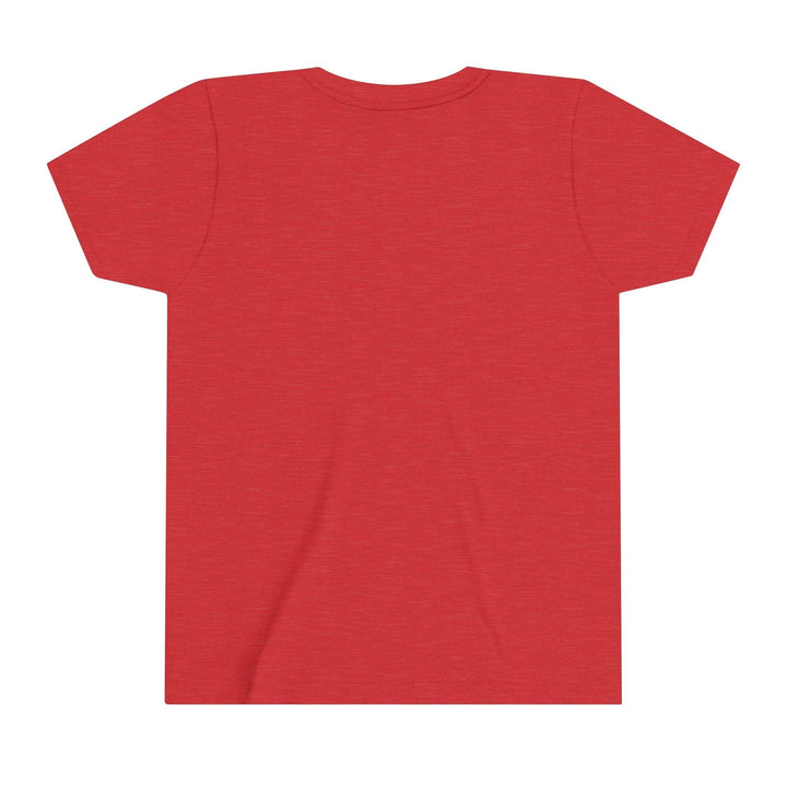 Sea Dragon Dreams youth short sleeve crew neck t-shirt in solid red, back view, made of soft lightweight cotton.