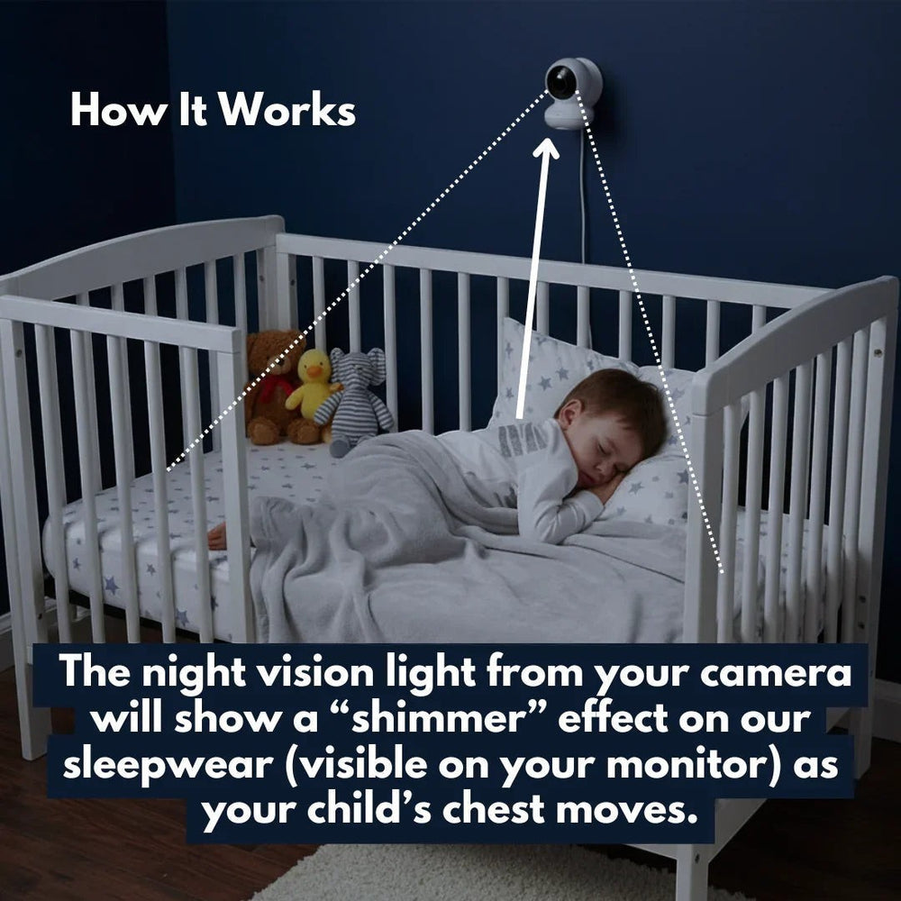 Sea Dragon Dreams toddler pajama top reflecting infrared light from a baby monitor for visible breathing movement