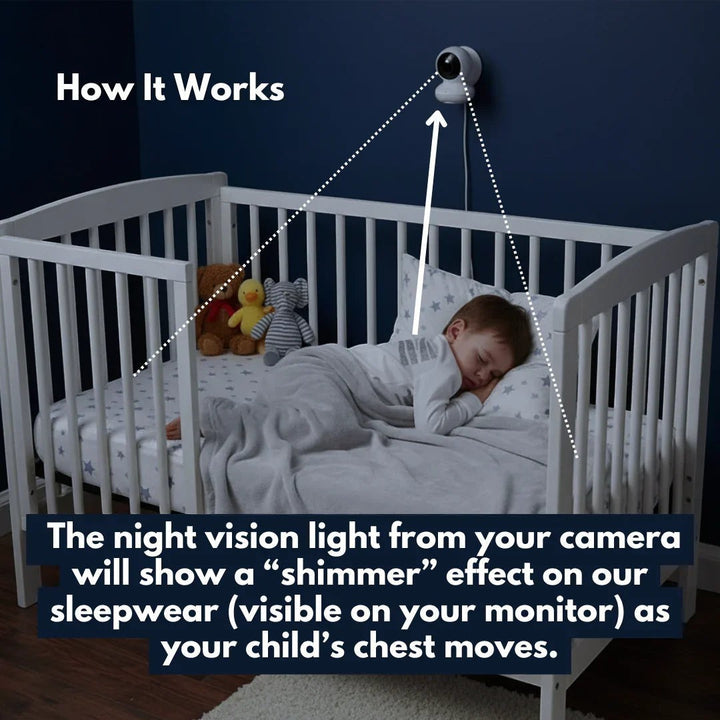 Sea Dragon Dreams toddler pajama top reflecting infrared light from a baby monitor for visible breathing movement