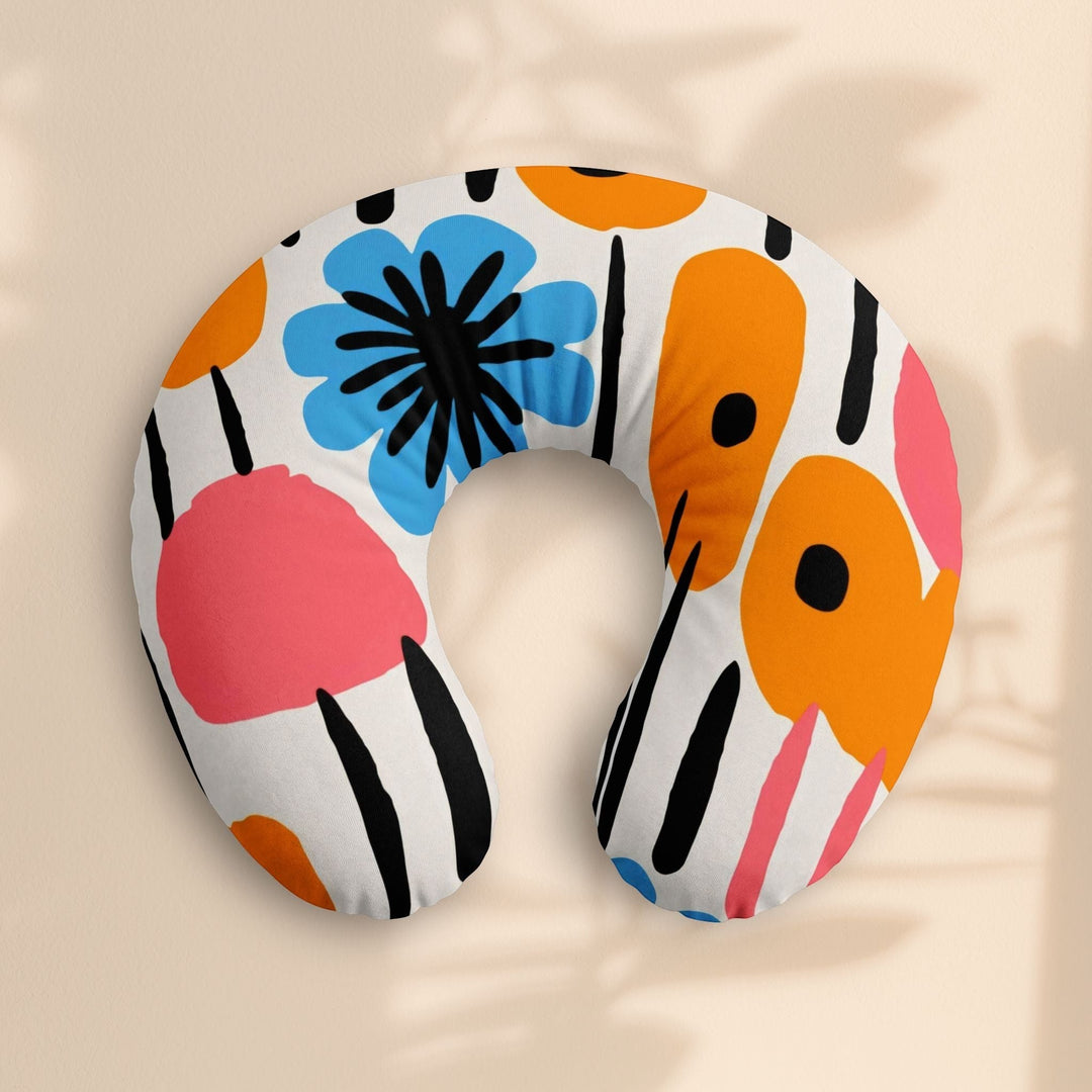 Sea Dragon Dreams nursing pillow cover with a colorful retro floral pattern on soft polyester-spandex jersey knit.