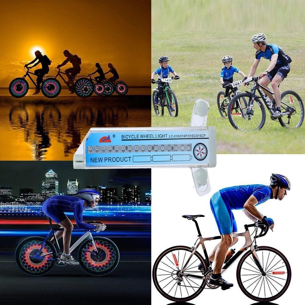 Sea Dragon Dreams RGB LED bike wheel lights showing 32 animated patterns on bicycle spokes for nighttime visibility.
