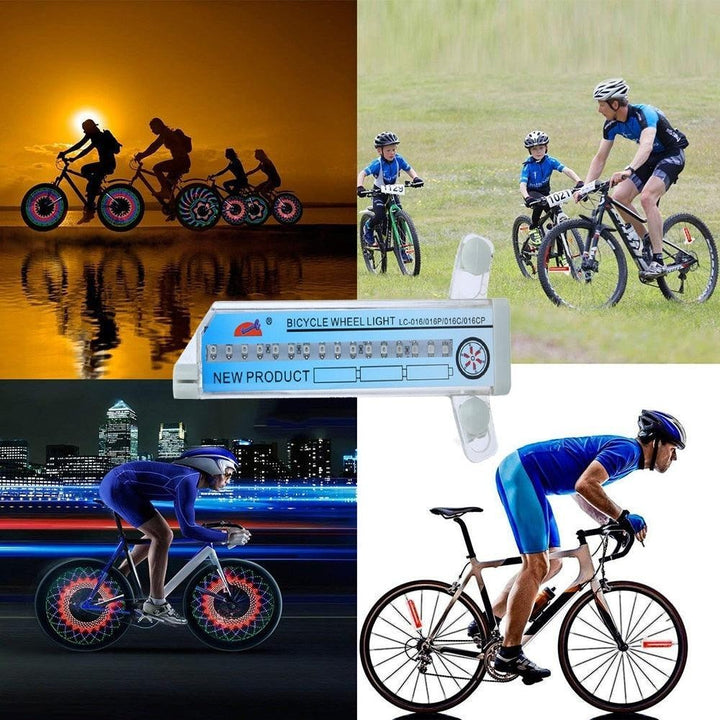 Sea Dragon Dreams RGB LED bike wheel lights showing 32 animated patterns on bicycle spokes for nighttime visibility.