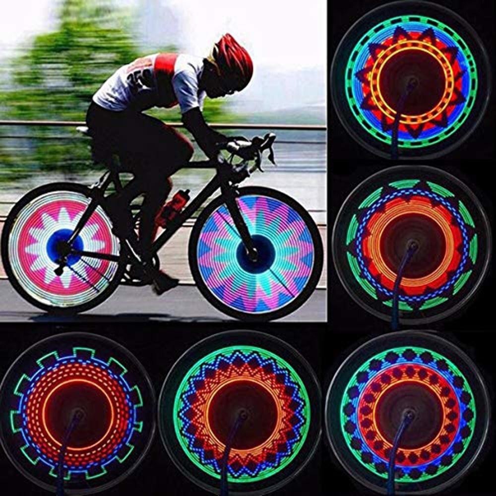 Sea Dragon Dreams RGB LED bike wheel lights showing various colorful animated patterns on spinning bicycle spokes